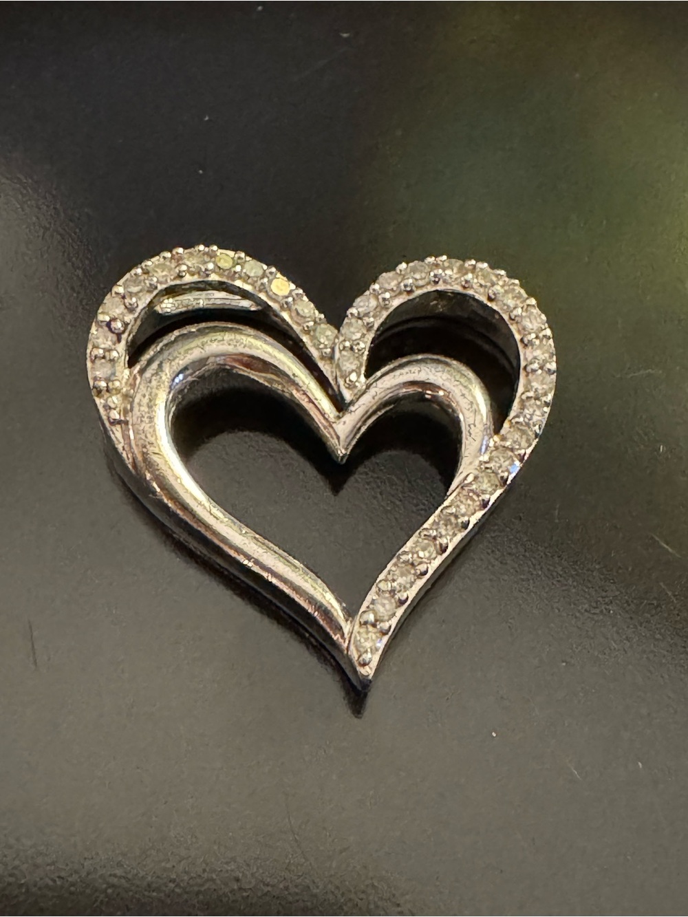 Sterling Silver Open Heart Pendant 925 SUN Diamond-Tested Accent Stones